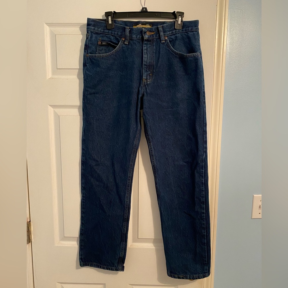 LEE men’s regular fit straight leg dark blue jeans size: 34x30